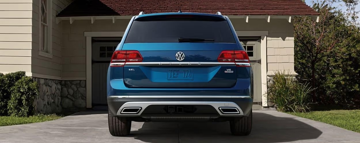 rear view of a Volkswagen Atlas parked in a driveway