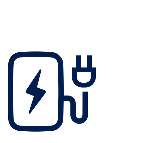 An icon of an electric charging unit outlined in blue.