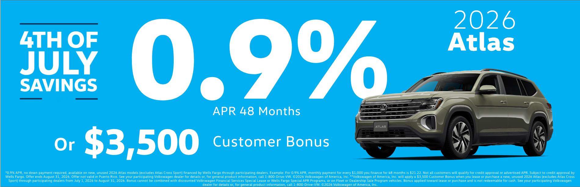 0.9% APR on 2026 Atlas