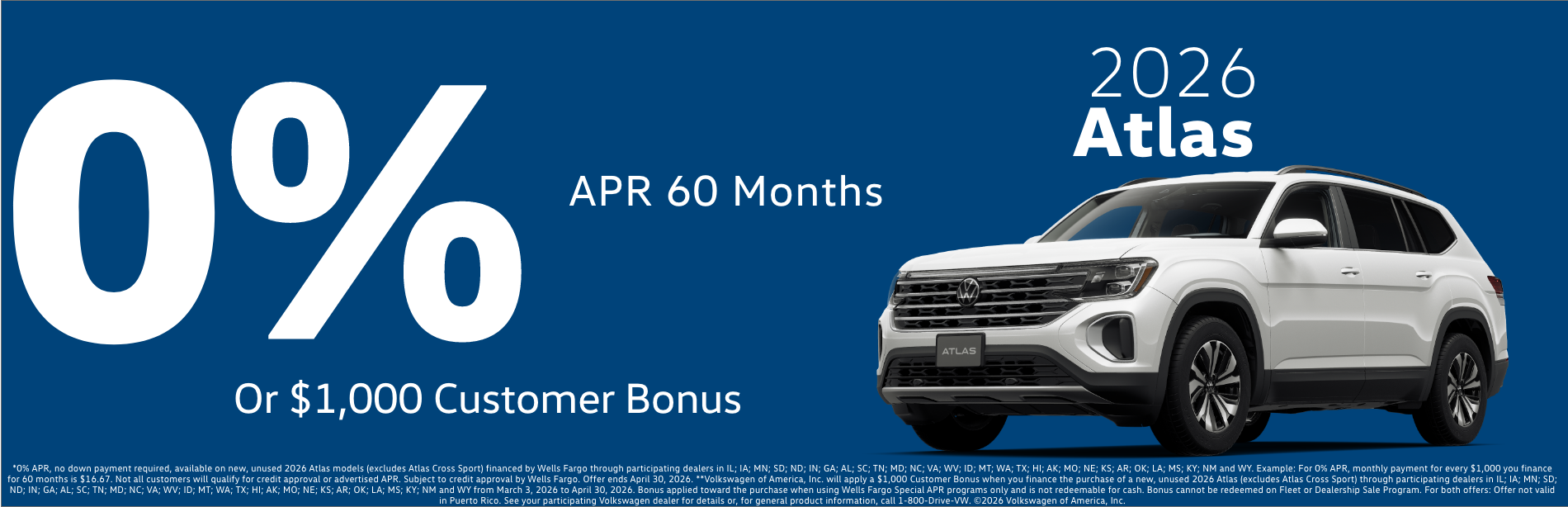 0% APR on 2026 Atlas